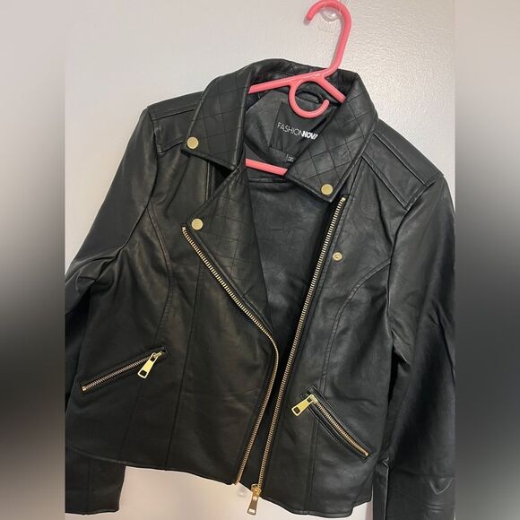 NWT Black Moto Jacket Faux Leather Sz L - Picture 3 of 10
